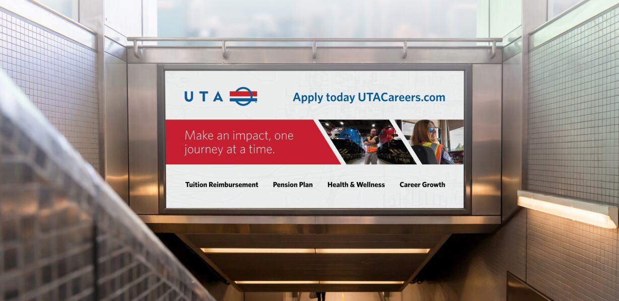 Out-of-home display created for UTA by Appcast Brand and Creative team
